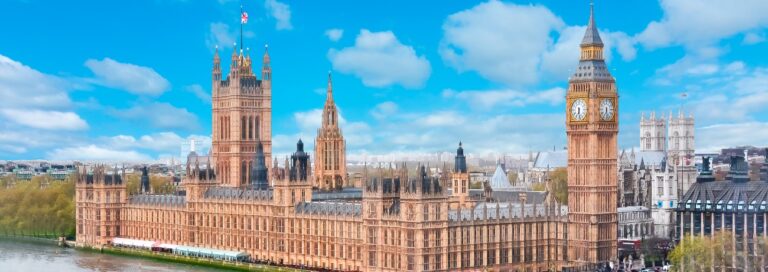 Aerial view of Big Ben and the Houses of Parliament